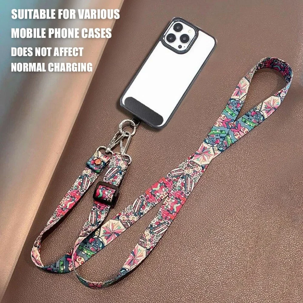 Retro Pattern Crossbody Phone Lanyard Adjustable Length Universal Neck Strap For iPhone Samsung Xiaomi With Card Gasket