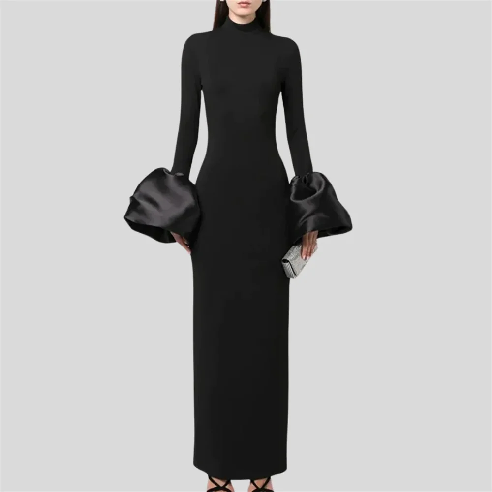 

Длинное черное Плиссированное вечернее платье LUNAFLEYA с высоким воротником и длинным рукавом с юбкой-годе для женщин модное классическое платье для выпускного вечера