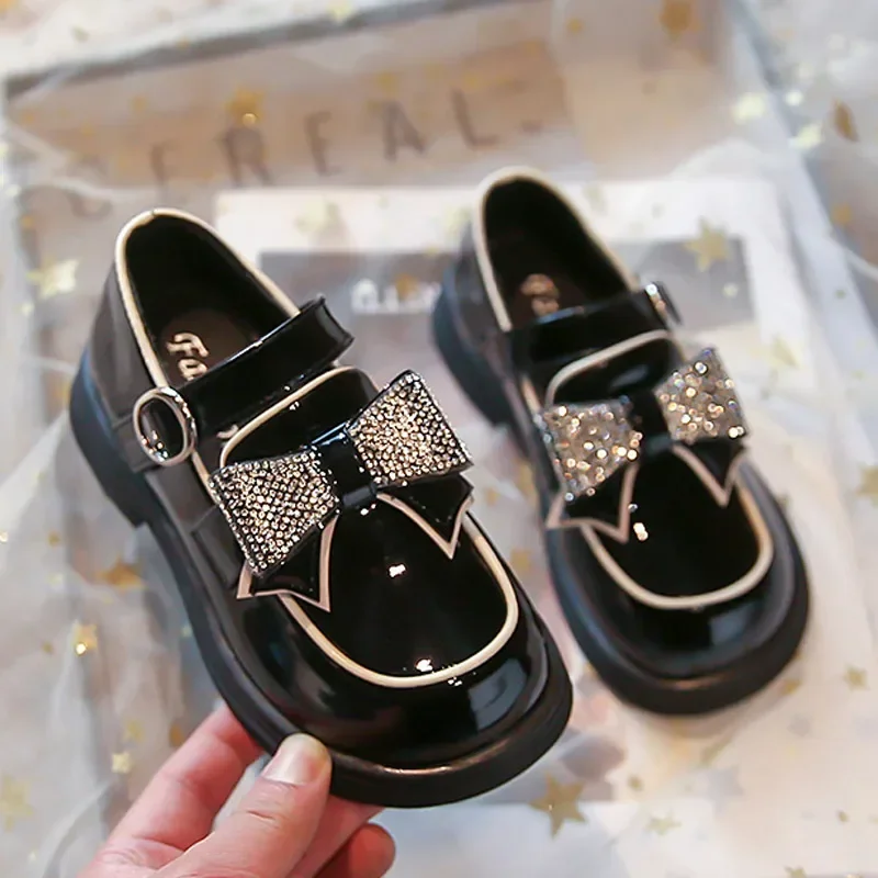 Children‘s Leather Shoes for Toddlers Girls Party Flats Kids Loafers Bowtie 4-9y New Arrival TB2308