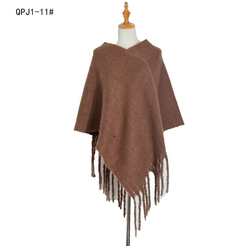 

Spring Autumn Loop Yarn Women Shawl Thick Tassel Warm Cloak Pullover Poncho Lady Capes Coffee Cloaks