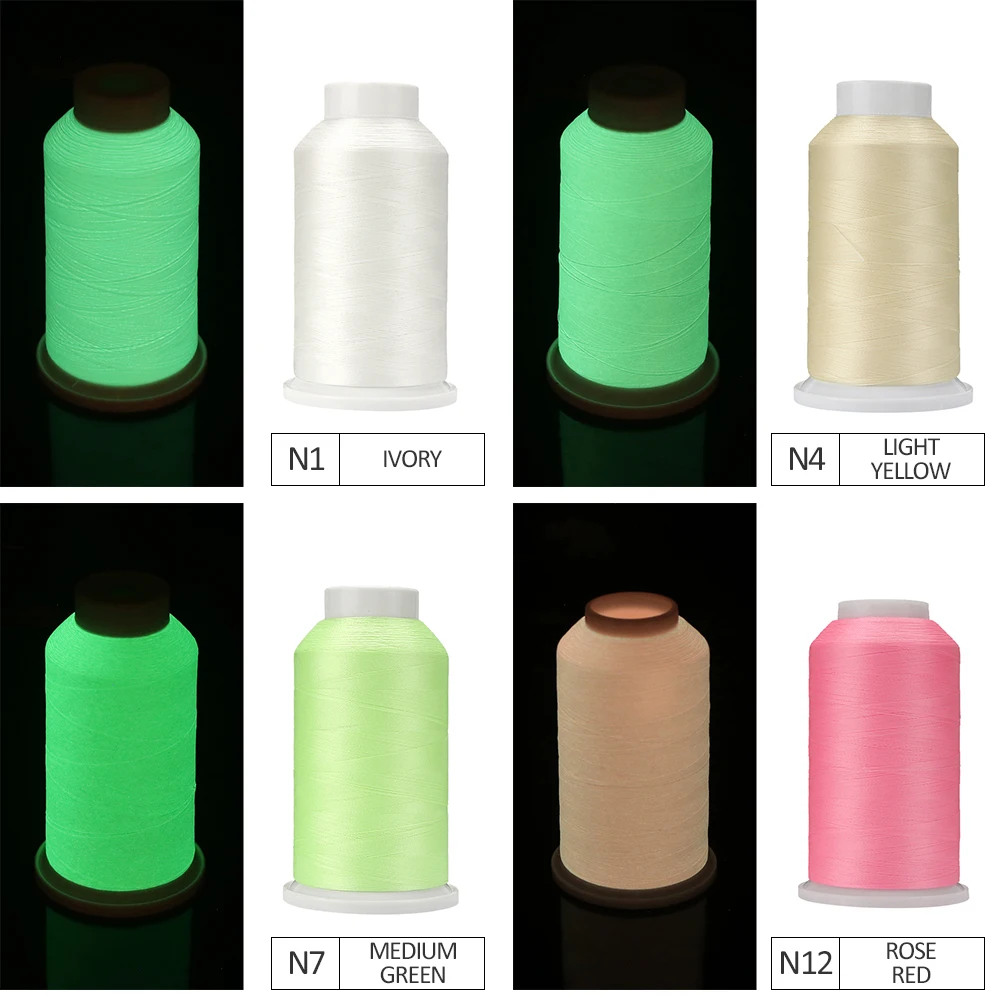 QJH 4 Pcs 150D/2 Embroidery Machine Thread Glow in The Dark Thread 100%  polyester (16 Colors 2950 Yards)