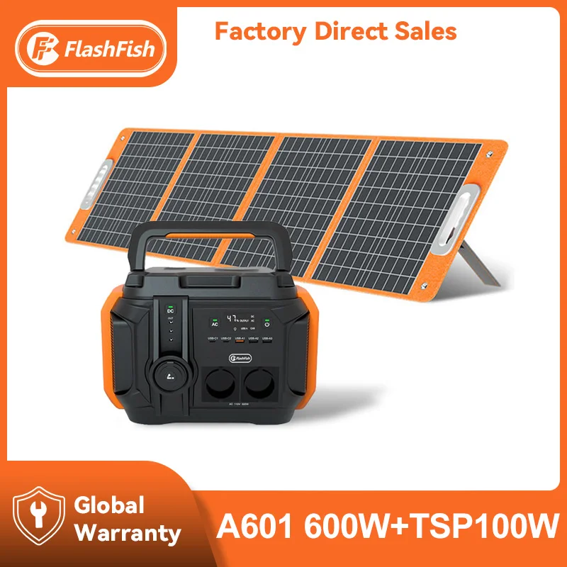 Flashfish Solar Power Station Kit 600W Solar Generator With 100W Solar Charger 18V Solar Panel