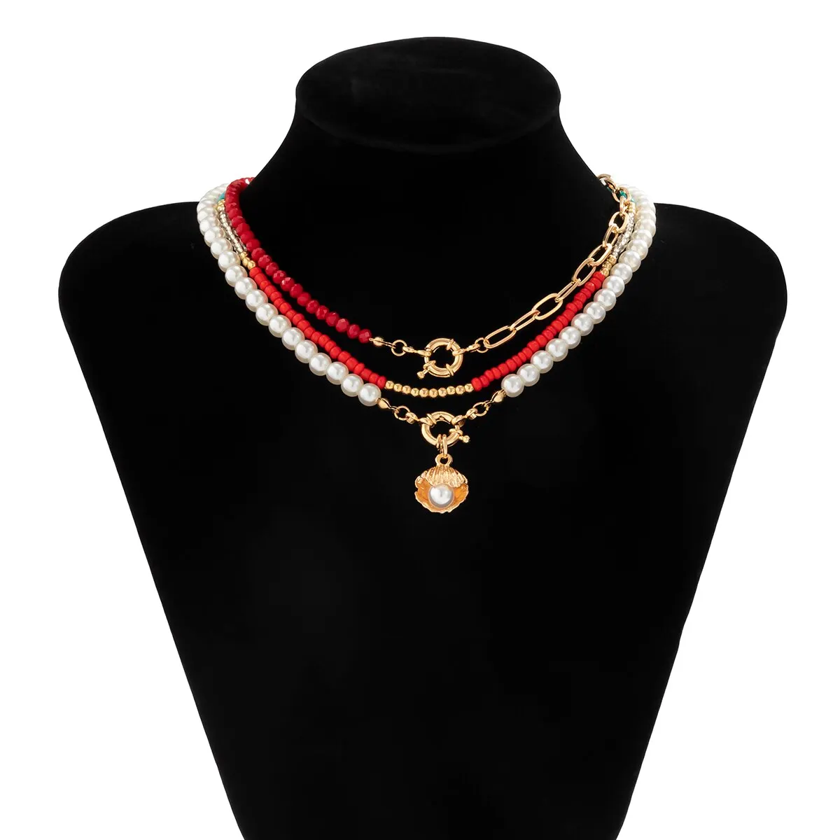 S9f798766bd2548eb831f56aedb9101e8T Boho Imitation-Pearl Colorful Seed Bead Chain Necklace for Women Summer Scallop OT Buckle Pendant Choker Jewelry Y2K Accessories Mallzona