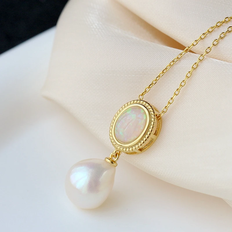 

Authentic 925 Sterling Silver Pendant Inlaid Natural Baroque Pearl 18K Gold Plated Pendant Fashion Creative Women Jewelry Gift