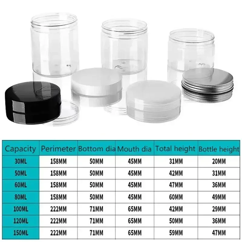 1PC 30/50/60/80/100/120/150g Transparent Plastic Jar With Lid Makeup Cosmetic Face Cream Travel Bottle Kitchen Storage Jars 4