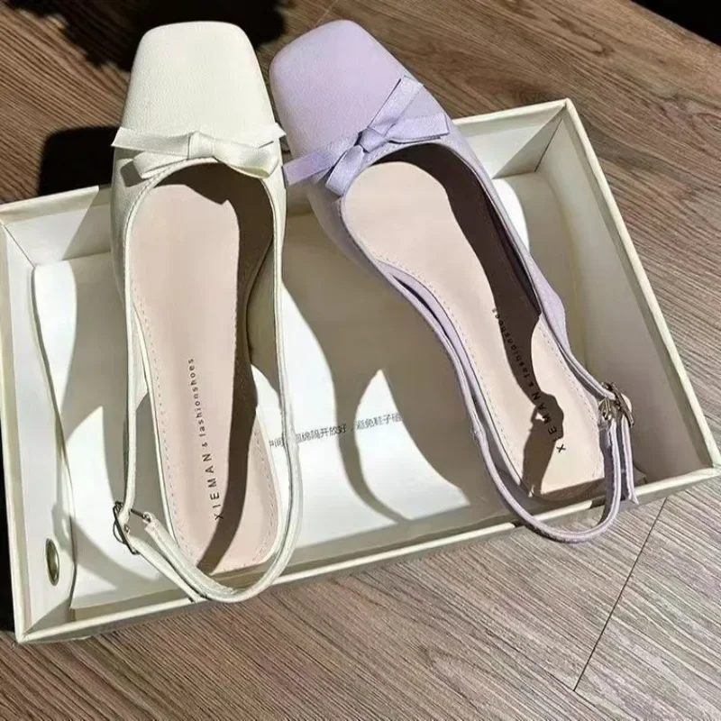2024 Woman Light Purple Bow Thick Heels High Heels Fairy Style Dress Women's Shoes Office Casual Single Shoes Tacones Gruesos 5