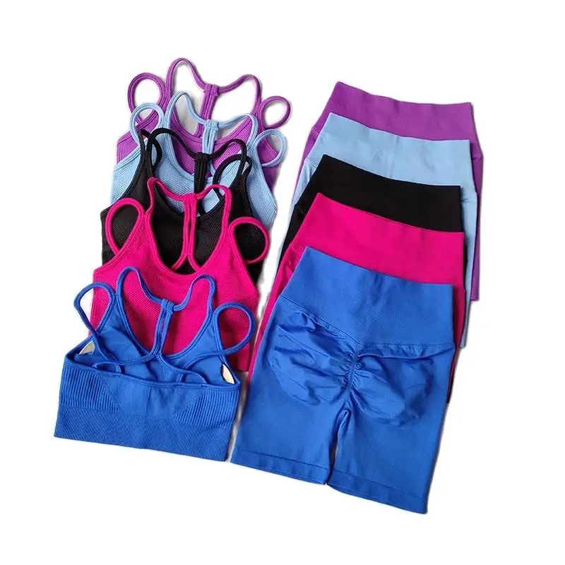 Seamless Yoga Set for Women High-Waist Butt Lifting Sportswear Workout Gym Fitness Tight Short And Sport Bra Suit 2PCS sports bra set gym workout set yoga pants set yoga set sports set shorts fitness set sportswear set sports set