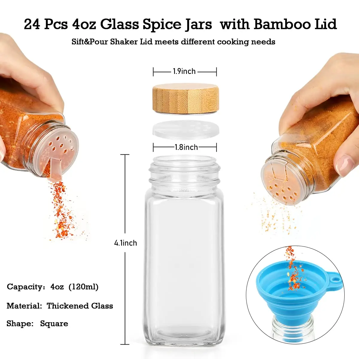 4/12Pcs Glass Spice Jars with Bamboo Lid Spice Seasoning