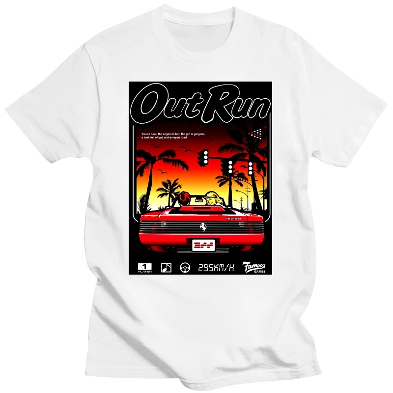 Vintage Out Run Top T Shirt Camisas Hombre Cotton Old School Magliette Arcade Giapponesi Videogioco Da Uomo Outrun Tee Top Camisas
