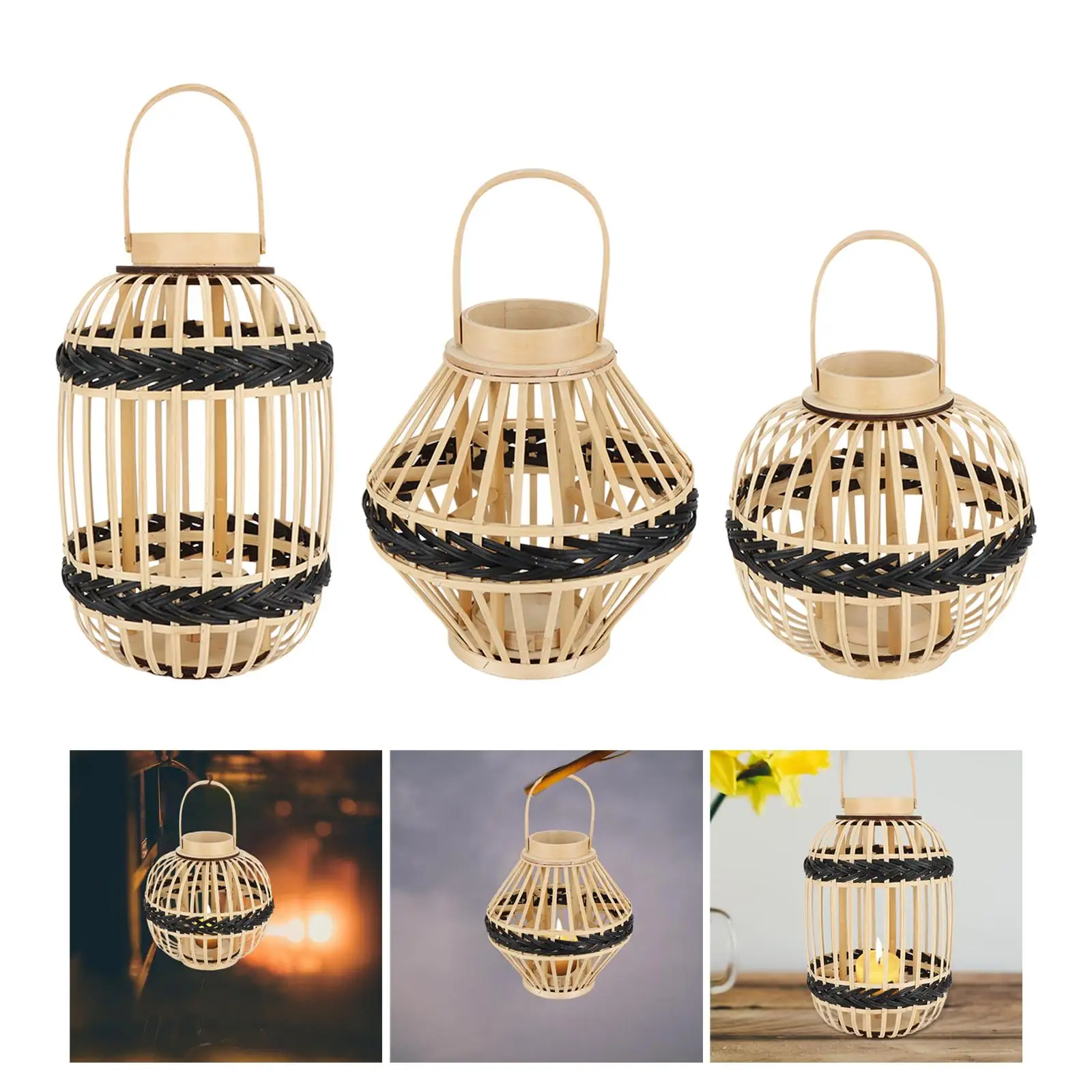 Bamboo Lantern Vintage Romantic Rustic with Handle Lamp Cage Decorative Lantern Lamp Shade for Wedding Garden Lawn Room Outdoor