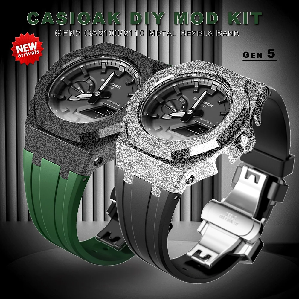 GA-2100 GA-2110 第四世代ベゼル&ベルト カスタム パーツ 銀 - 腕時計
