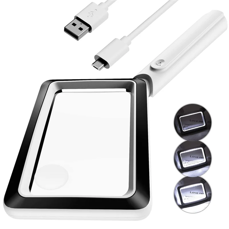 

4X Rechargeable Magnifying Glass with Light 20LEDs Handheld Rectangular Page Lighted Magnifier 3 Brightness Modes