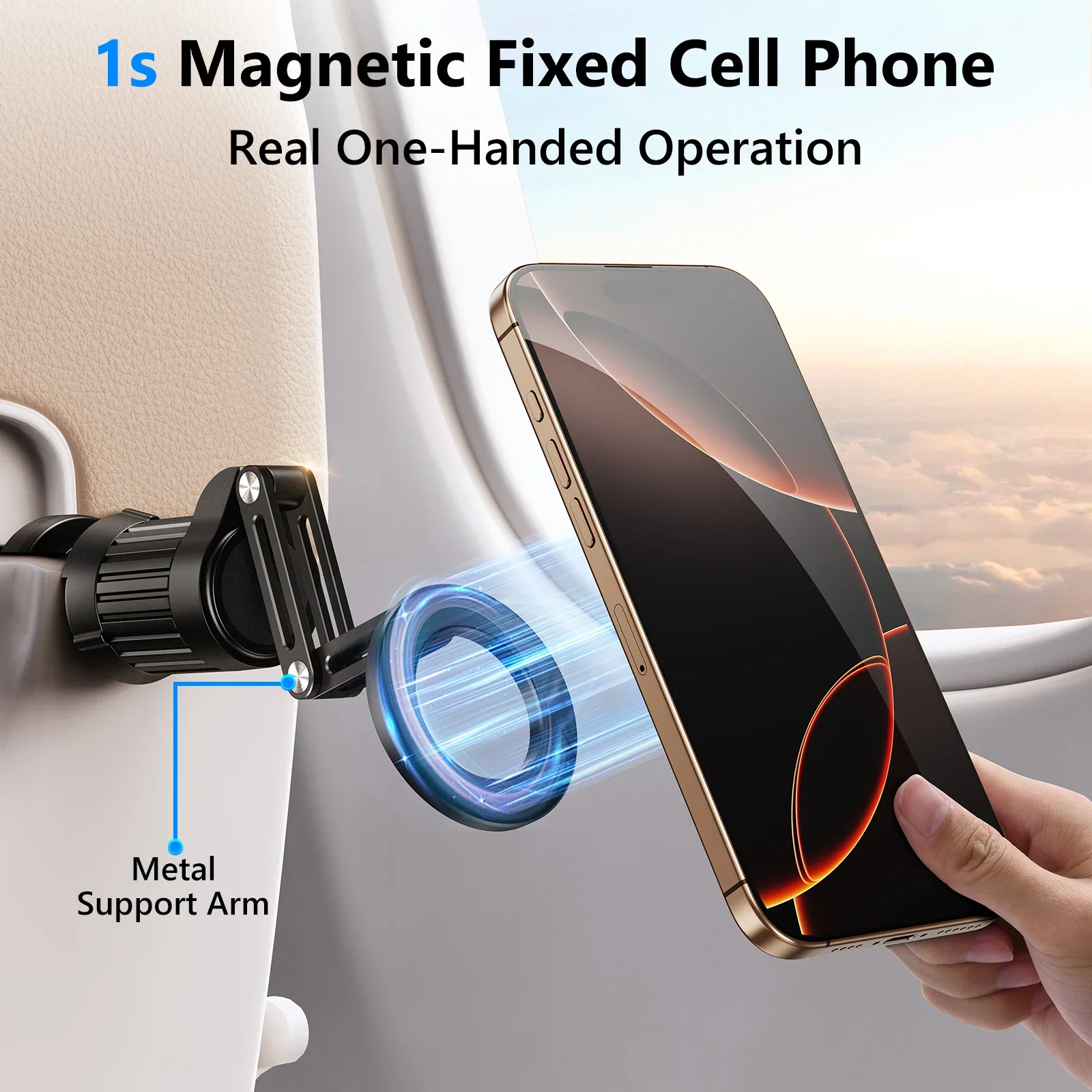 Eary Portable Magnetic Phone Holder Stand With 360 Rotatable Adjustable Universal For Airplane Desk Train Seat Travel Essentials