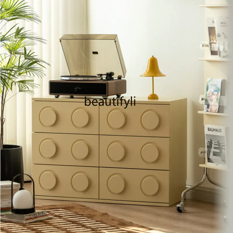 

Chest of Six Drawers Nordic Bedroom Cream Style Solid Wood Chest of Drawers Living Room Drawer Storage Cabinet