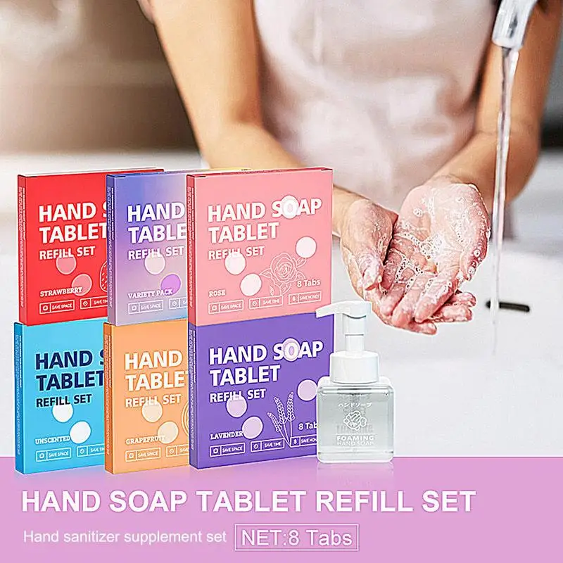 Hand Soap Tablet Refills 8pcs Foaming Refreshing Fragrance for Business Trip Travel