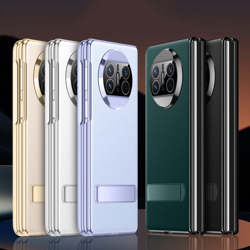 For Huawei Mate X3 Case Luxury Premium Leather Kickstand Glass Screen Protector Flip Cover with Bracket for Huawei Mate X3