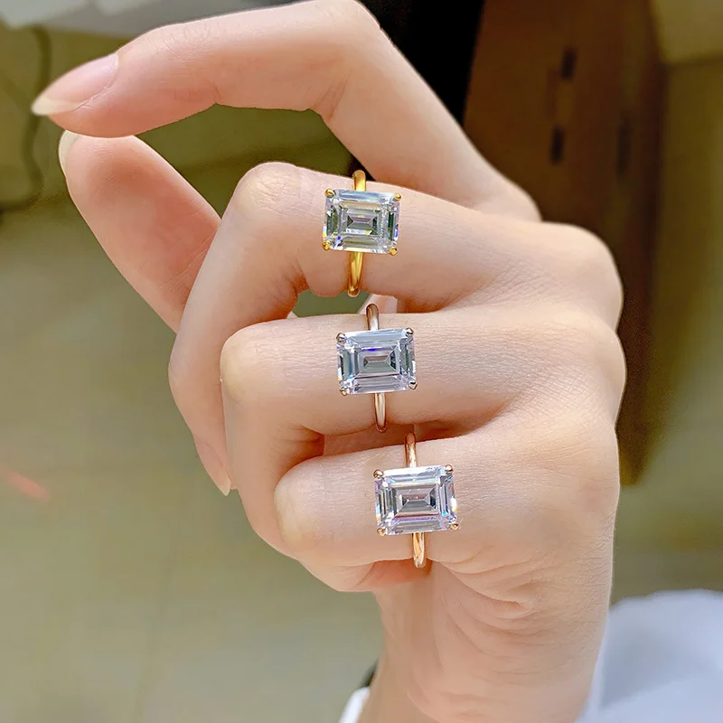 ALITREE 여성용 에메랄드 모이사나이트 반지, s 웨딩 밴드, 약혼 반지, 4ct