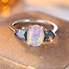 Oval Mystic White Fire Opal Rings For Women Silver Color Wedding Bands Rainbow Heart Zircon Engagement Party Jewelry Mother Gift