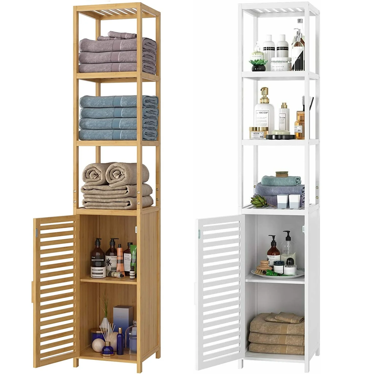 Bamboo Tall Bathroom Storage Shelf With 3 Tiers Narrow Storage