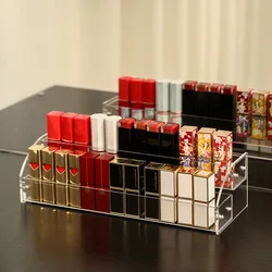 Caja de almacenamiento con compartimentos para maquillaje, soporte de plástico transparente para lápiz labial, estante de exhibición, caja de cosméticos, esmalte de uñas, herramienta organizadora de maquillaje