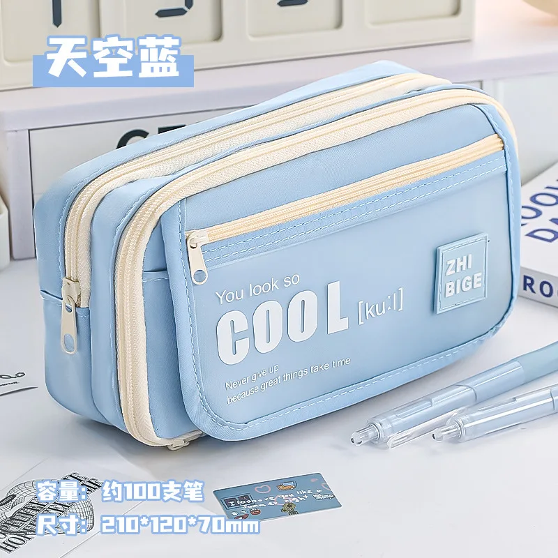 Multi-Compartment Casual Solid Color Pencil Case - Practical Teen Desktop Stationery Storage Bag