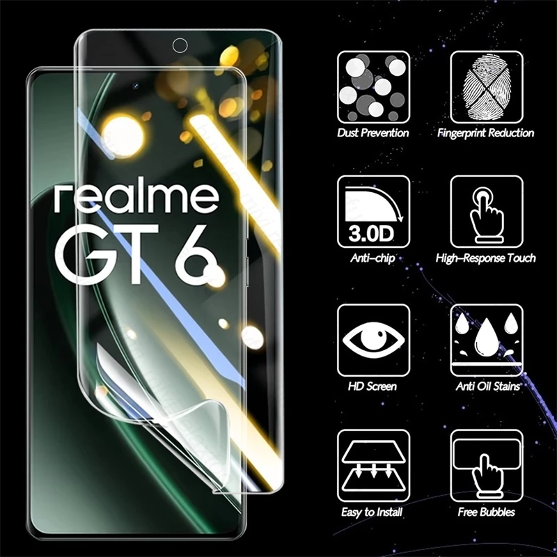 Pellicola Idrogel TPU Per Realme GT6 – 2 Pezzi Trasparente Auto-riparante, Anti-impronte, Facile Installazione