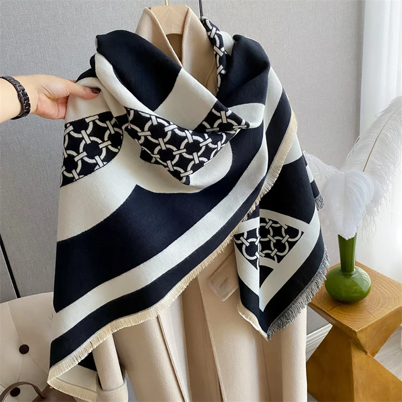 

Winter Warm Cashmere Scarf for Women Floral Print Pashmina Blanket Thick Shawl Wrap Neckerchief Fashion Bufanda Echarpe Poncho