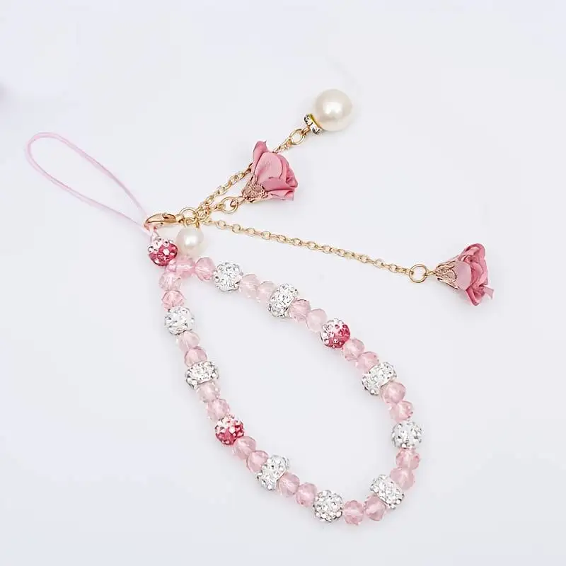Hermoso cordón de cristal con forma de flor para teléfono, cadena con dije para teléfono celular, llavero, bolso para mujer y niña, colgante para cámara para estuche_voghion.com