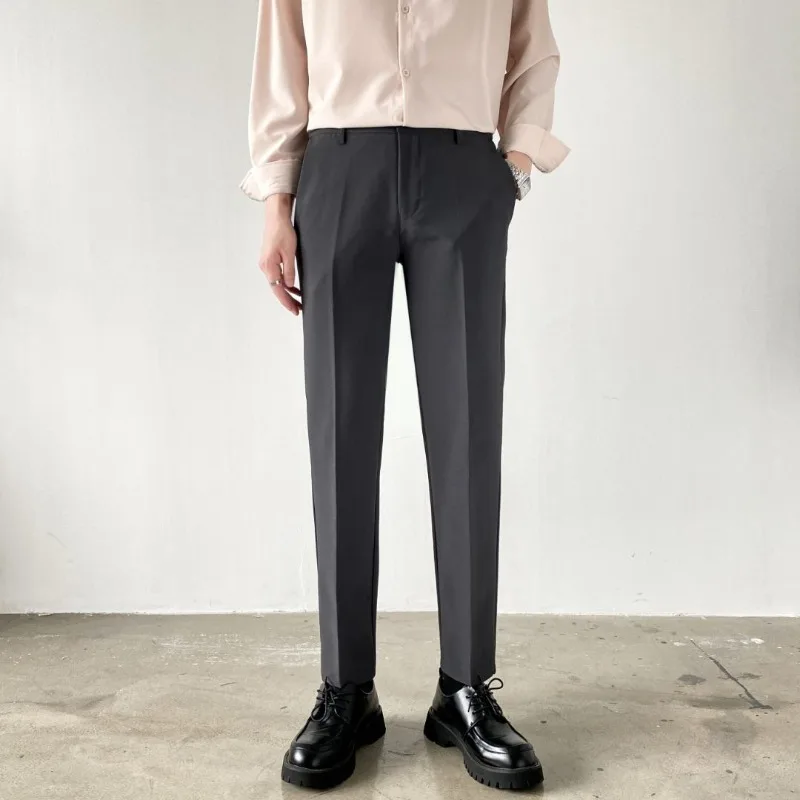 Business Casual Summer 2024 Men's Patchwork Button Zipper Pocket Solid Color Slim Fit Sagging Versatile Straight Leg Pants