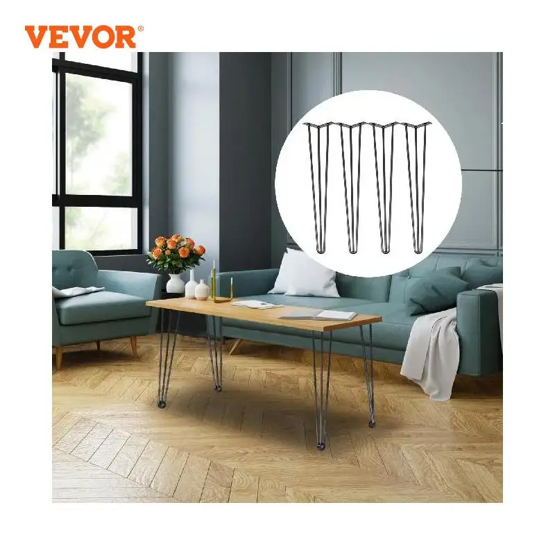 

VEVOR Hairpin Table Legs Set of 4 Desk Legs 3-Rod Metal Hairpin Desk Legs Bench Desk Dining End Table Chairs DIY Furniture Legs