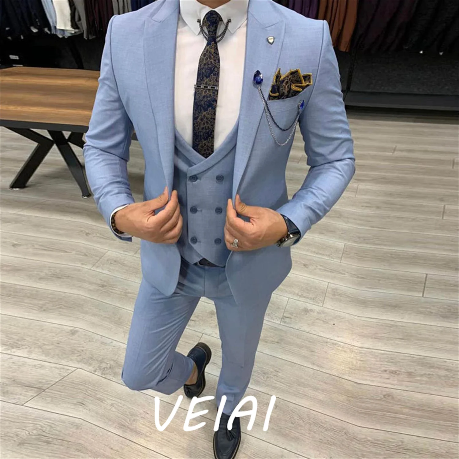 

2023 Men Fashion Slim 3 Pcs Business Jacket Dress Blazers Suit Coat Vest Waistcoat Pants Trousers Traje Caballero Hombre Vestir