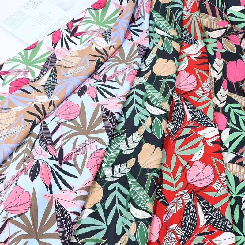Bohemian Leaf Print Polyester Fabric Heat Band Rainforest Style Sellable Summer Dress Beach Pants Material For Clothing Accessor
