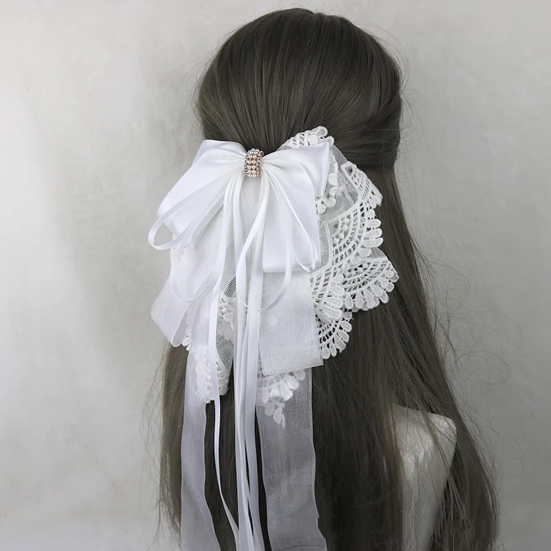 Fashion Princess Handmade Hairpin Kawaii Japanese Cute Maid Lolita Lace Oversized Bow X Hair Clip Headband Cosplay Accessories delicate cosplay maid headband bear ear