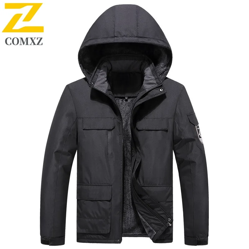 COMXZ Brand Hooded Men Jacket Fashion Hiking Travel Cold Resistant Coat Outdoor Multi Functional Windproof Winter Zipper Coats