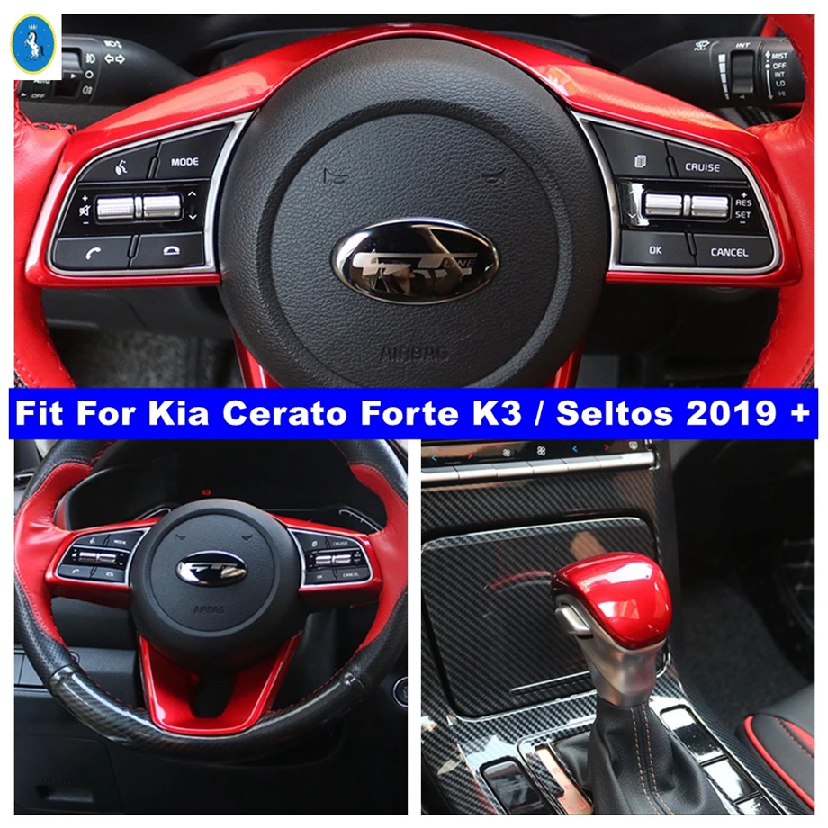 

Red Car Gear Shift Head Knob Steering Wheel Cover Trim Fit For Kia Cerato Forte K3 / Seltos 2019 - 2023 Interior Parts Refit Kit