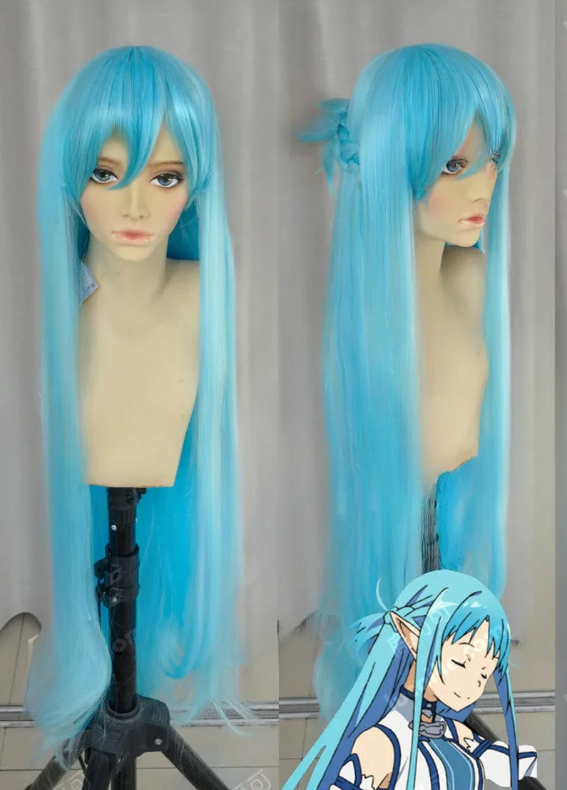 

Sword Art 100CM Long blue Straight Online Yuki Akihina Asuna Ice braid styling Cosplay Wig