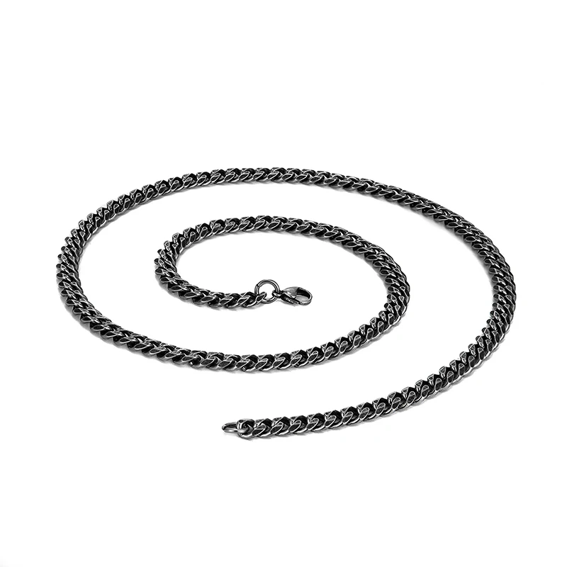 Stainless Steel Necklaces 7mm Wide Cuban Chain Vintage Black Punk Long Men Hip Hop Brushed Matte Silver Male Jewelry Accessories images - 6