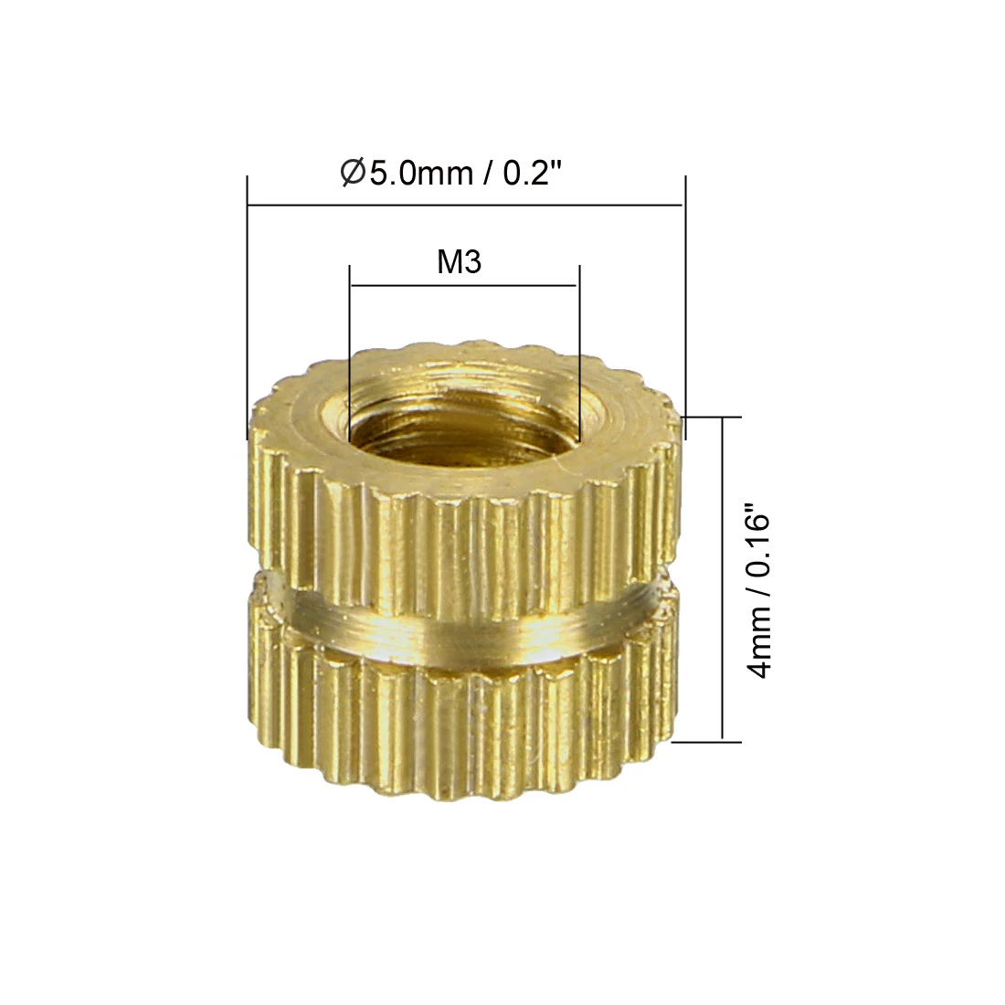 uxcell Knurled Insert Nuts - 50Pcs M3 x 4mm Length x 5mm OD Female Thread  Brass Threaded Insert Embedment Nut for 3D Printer