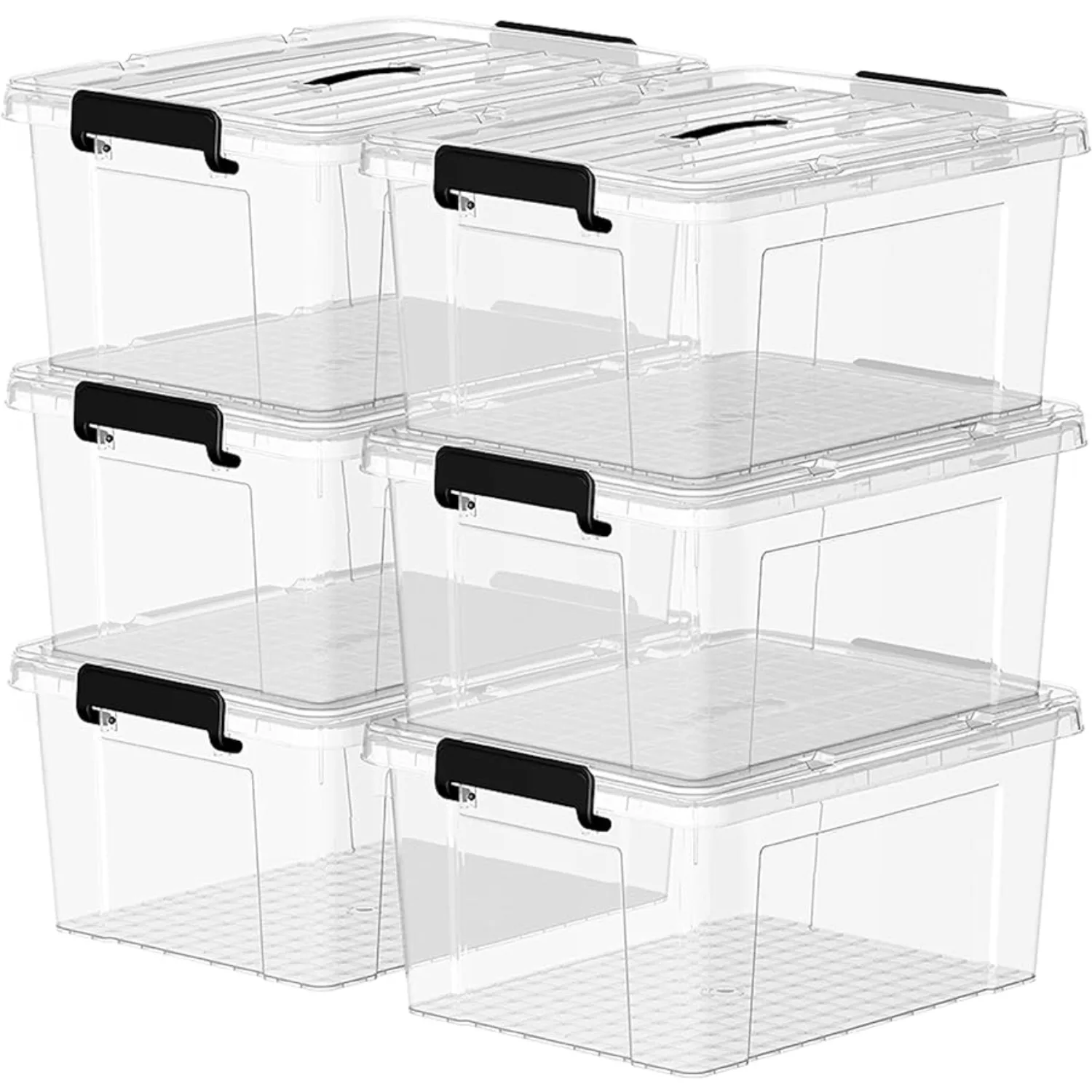 

Cetomo 16Qt*6 Plastic Storage Bins, Lidded Tote Storage Box with Handle, Stackable, Clear, 16Quart, 6 Pack