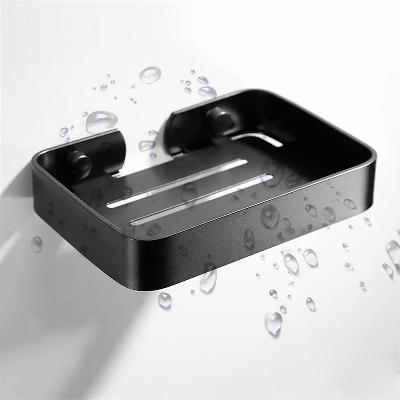 Soap Dish Storage Holder Aluminum Bathroom Soap Holder Shower Wall Mounted Decorative Dishes Box Basket Square