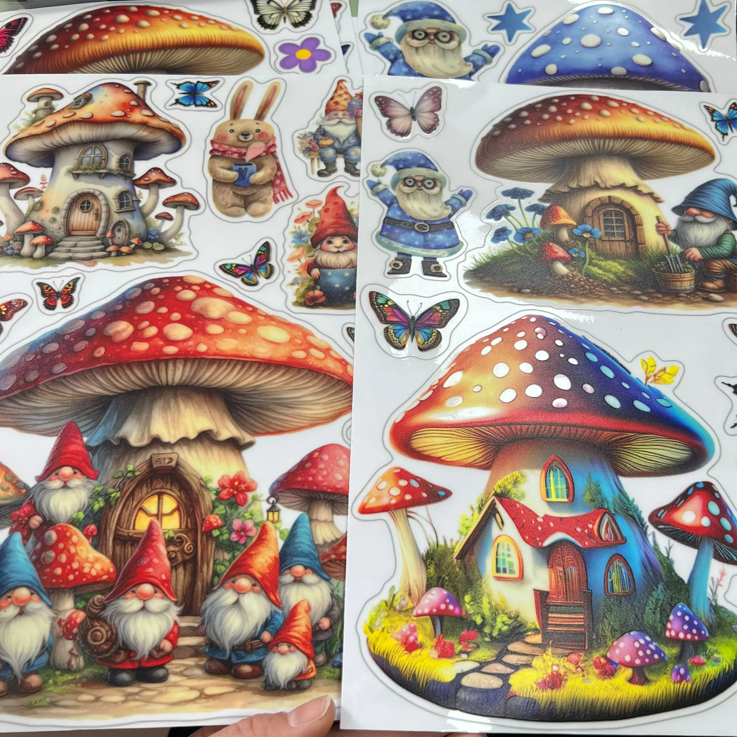 Cartoon Mushroom House Fairy Door Wall Sticker Double-Sided Printed Glue-Free Electrostatic Glass Film Shop Window Decoration