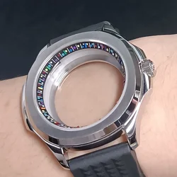 39.5mm Silvery / black Case Steel Box Have Chapter Ring Sapphire Glass Case Fit NH35 NH36 NH70 Movement Case S Crown 28.5mm Dial