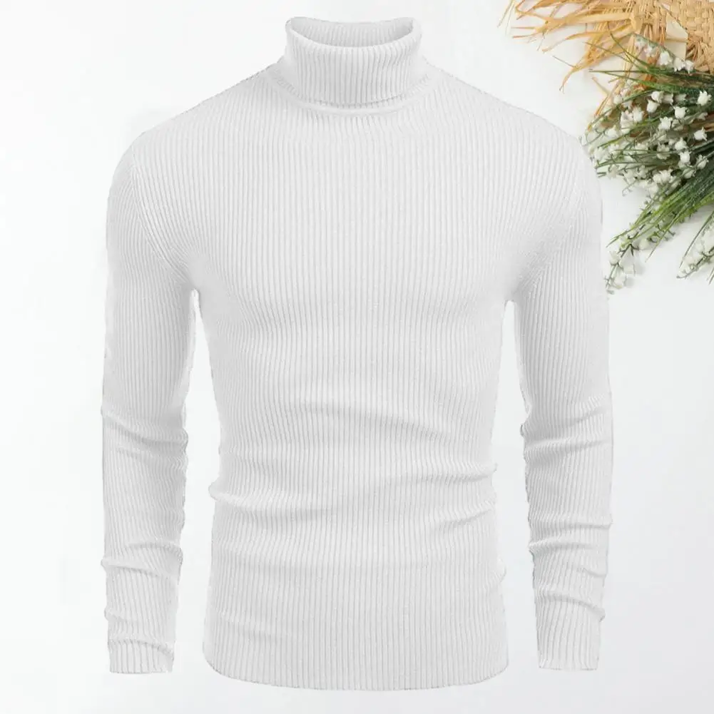 

Elastic Sweater Stylish Men's High Collar Sweater Warm Knitted Texture Slim Fit Anti-pilling for Fall Winter Fashion