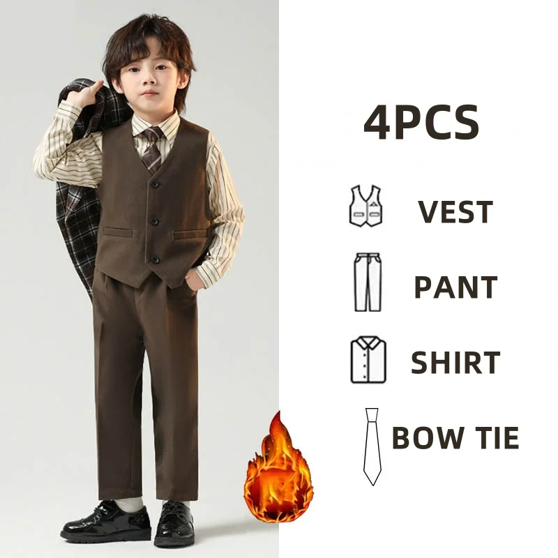 Kinder Jungen Herbst Winter Karierten Anzug Kinder Jungen Hochzeit Klavier Leistung Geburtstag Party Fotografie Kostüm Formale Blazer Anzug – Detail 12