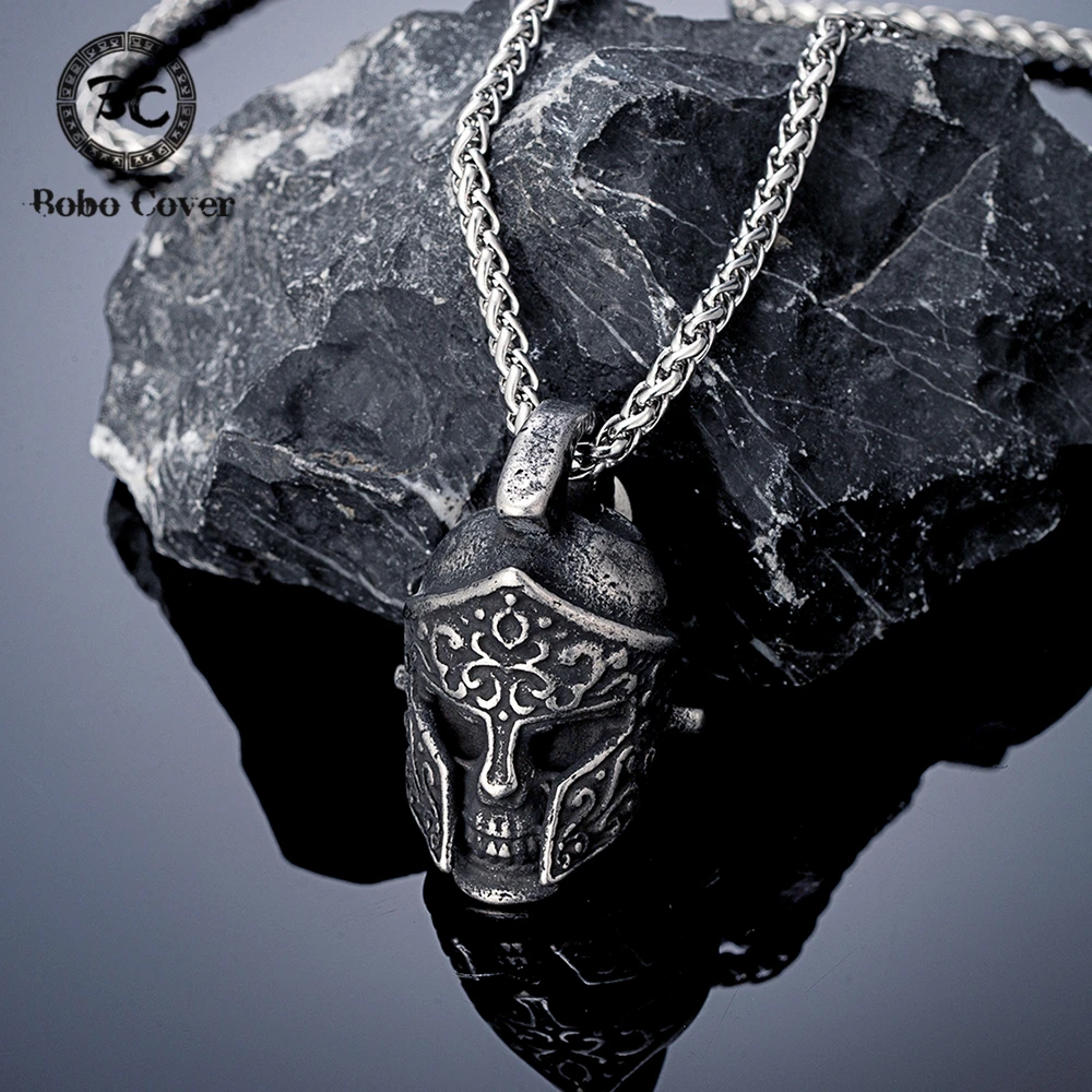 Spartan Warrior Helmet Pendant Necklace - 24" Chain, 18K Gold Plated Stainless Steel, Men & Women - View #3
