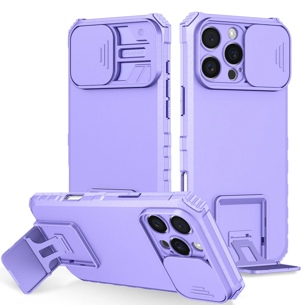 Slide Camera Protection Armor Phone Case - Durable Hard Cover with Plastic Holder