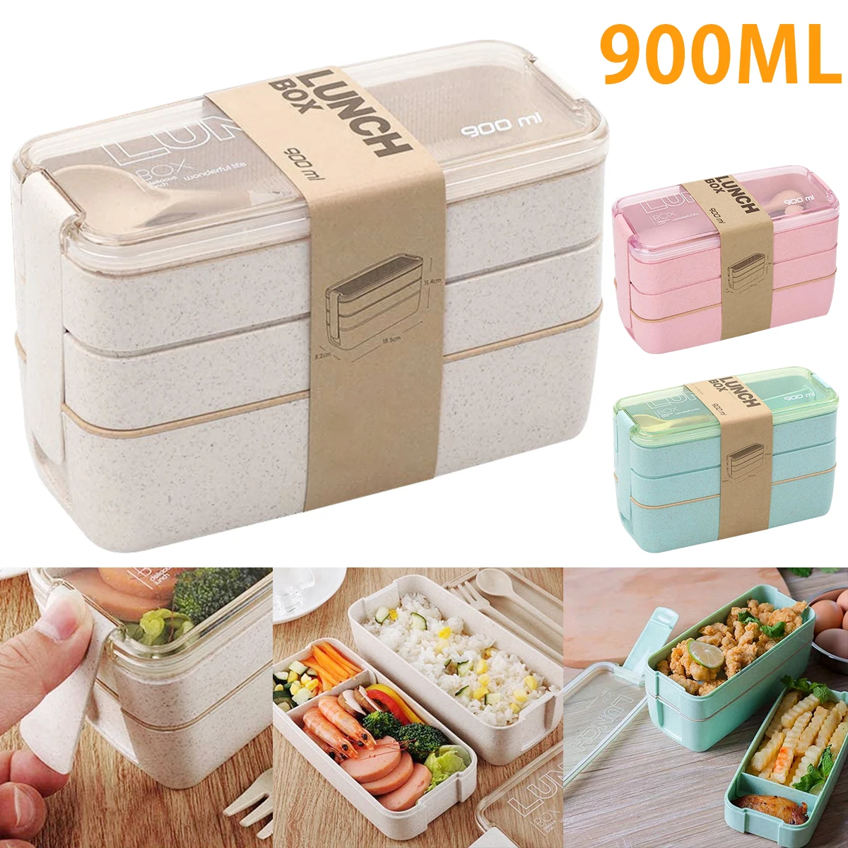 1pc 900ml Pink 3-layer Stackable Bento Box Set With Spoon And Fork, Wheat  Straw Straw Prep Container, Suitable For Children And Adults Microwave Lunch  Box, With Functional And Sharp Design Inspired By