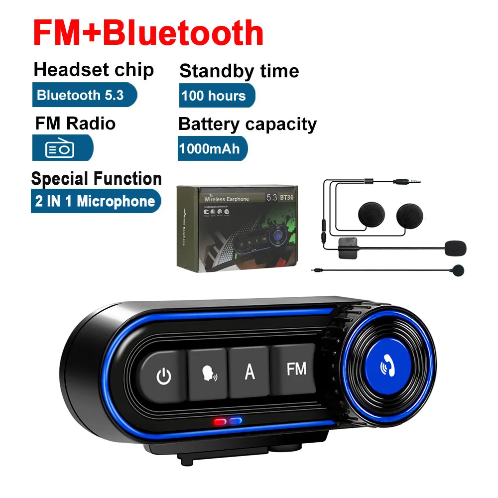 

V5.3 Motorcycle Helmet Bluetooth Headset FM Radio Stereo Earphone Waterproof Handsfree Headphone Voice Control Roise Reduction
