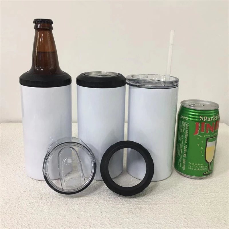 4 in 1 16oz Sublimation Can Cooler Stainless Steel Straight Skinny