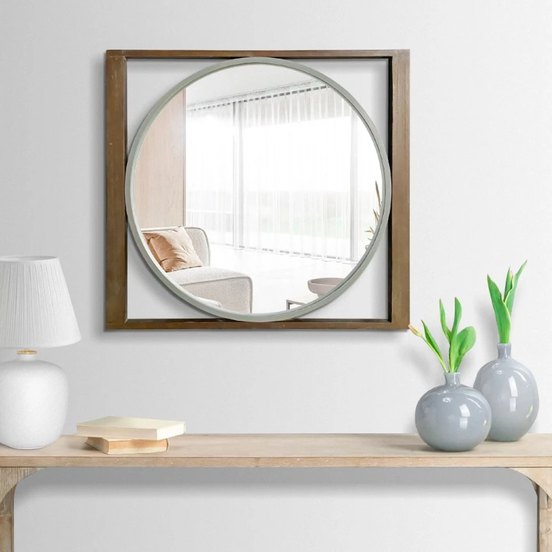 

31x29 Inch Round Bathroom Mirrors Wooden Frame Luxury Makeup Shower Mirrors Decorative Espejo Redondo Pared Home Furniture